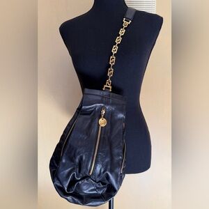 Versace Vintage Medusa Leather Sling Black Leather Shoulder Bag